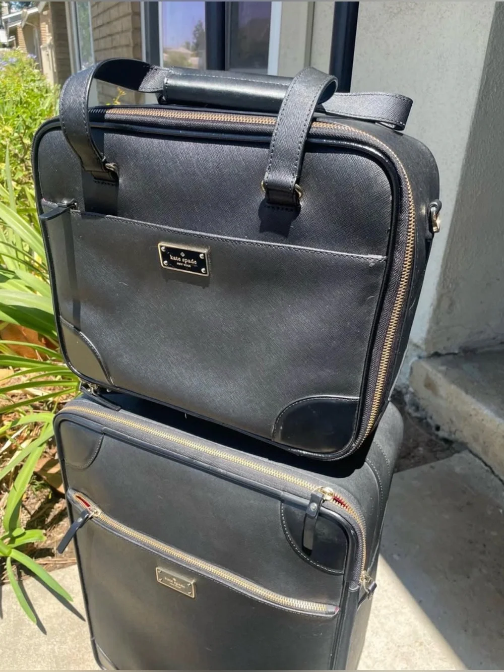 kate spade bon voyage black leather luggage set